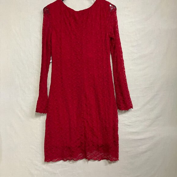 Art Class Girl's Red XXL (16/18) Long Sleeve Lace Dress Lace Overlay Lined - Picture 7 of 9